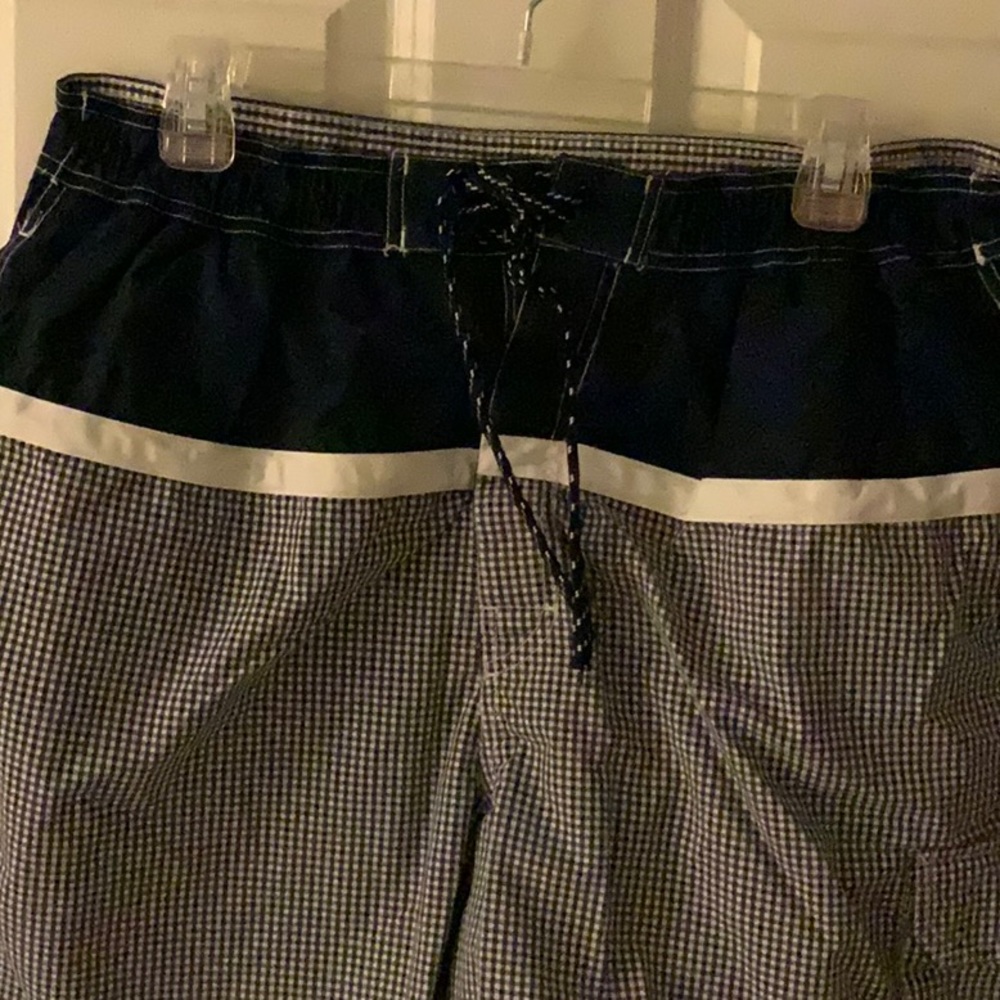 Men’s Swim Trunks. Blue and white check Size Large. Allen Solly